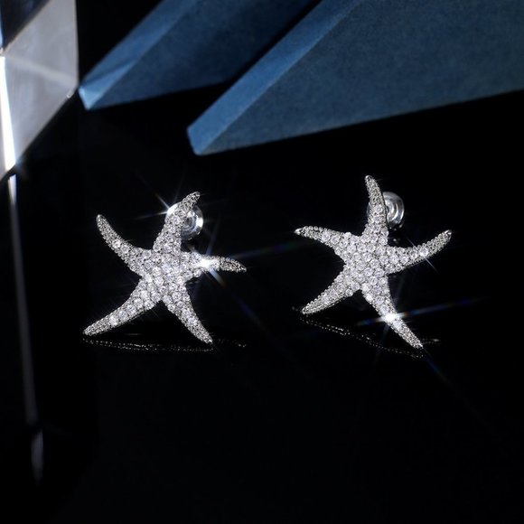 Vivid Starfish Full Zircon Stud Earrings for Women, EVGG1038 - Picture 1 of 8